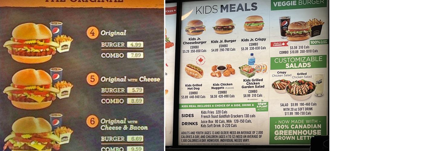 Harvey's Menu