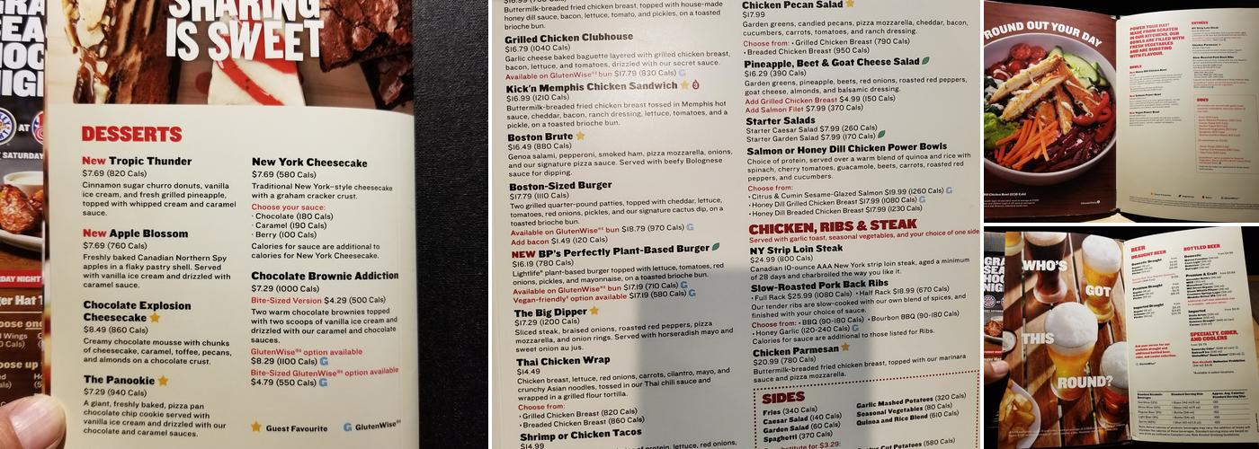 Boston Pizza Menu