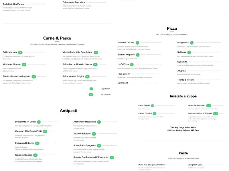 La Rucola Ristorante Menu