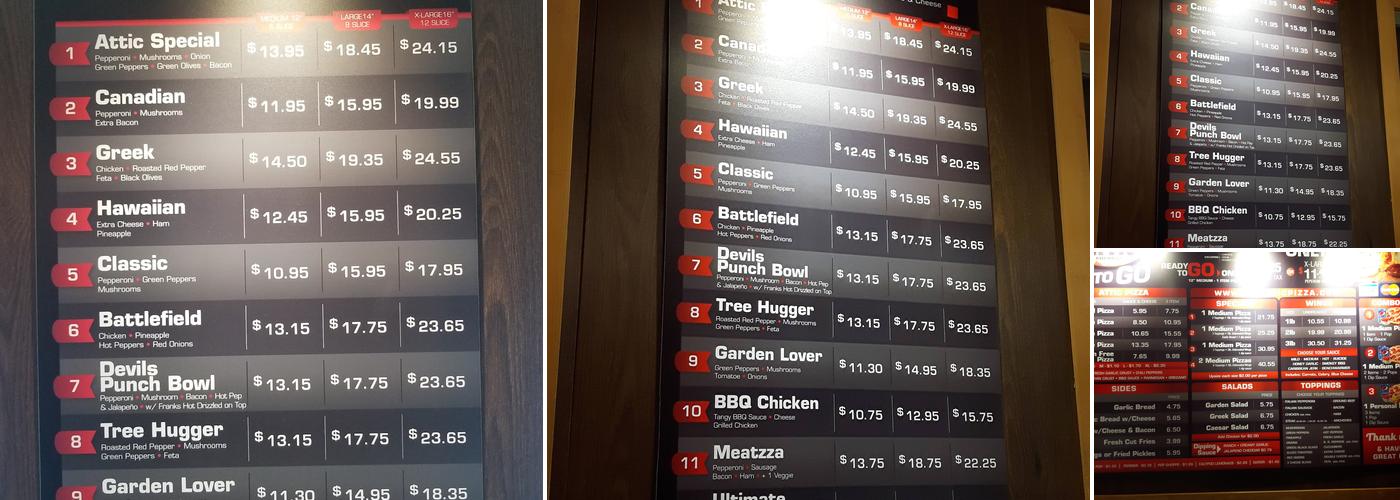 Attic Pizza Menu