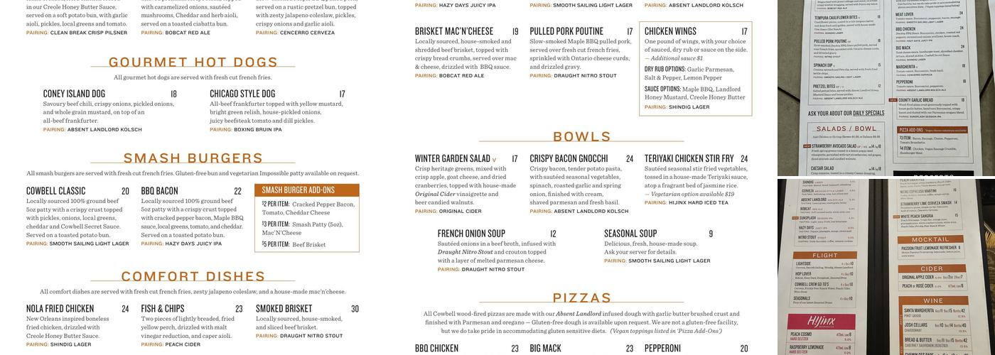 Cowbell Brewing Co. Menu