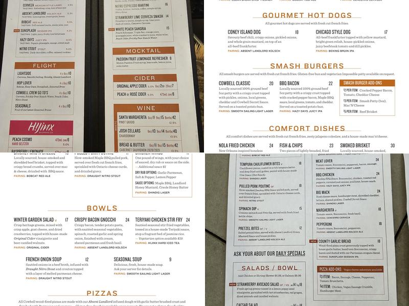 Cowbell Brewing Co. Menu