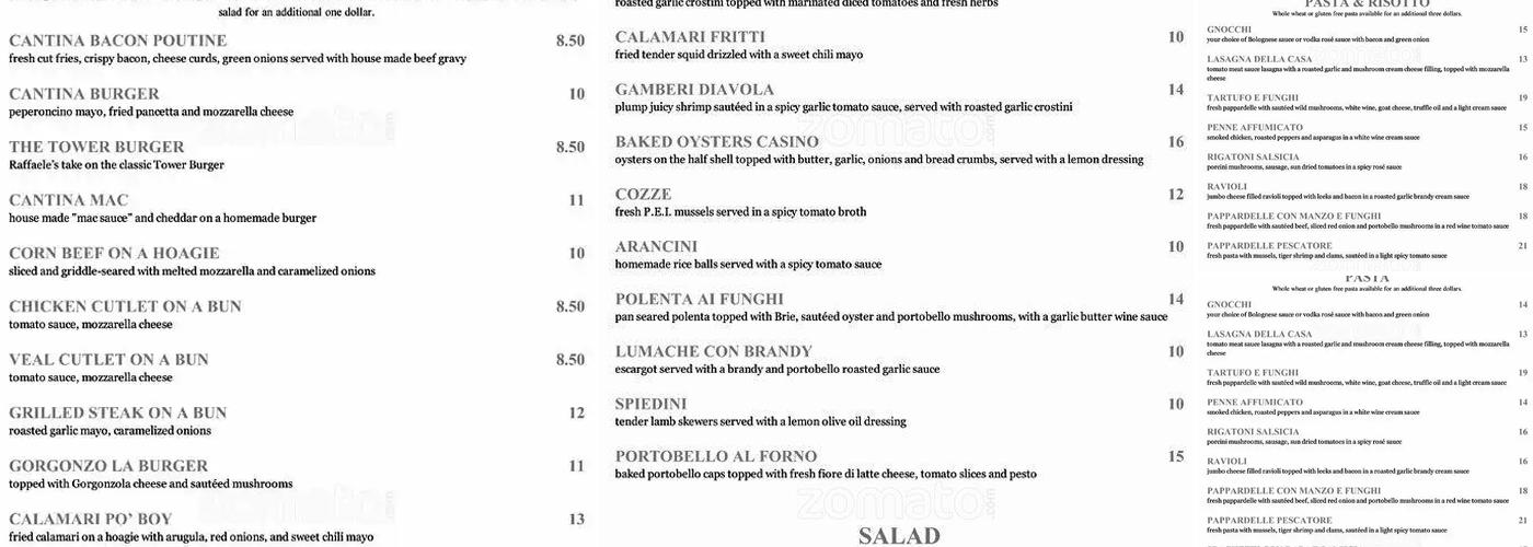Raffaele's Cantina Menu