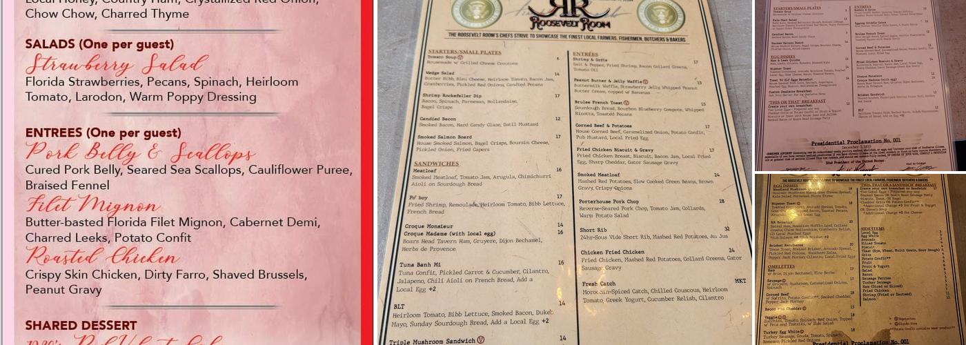 PK’s Roosevelt Room Menu