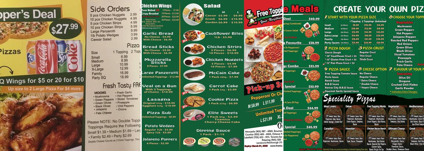 Free Topping Pizza Menu