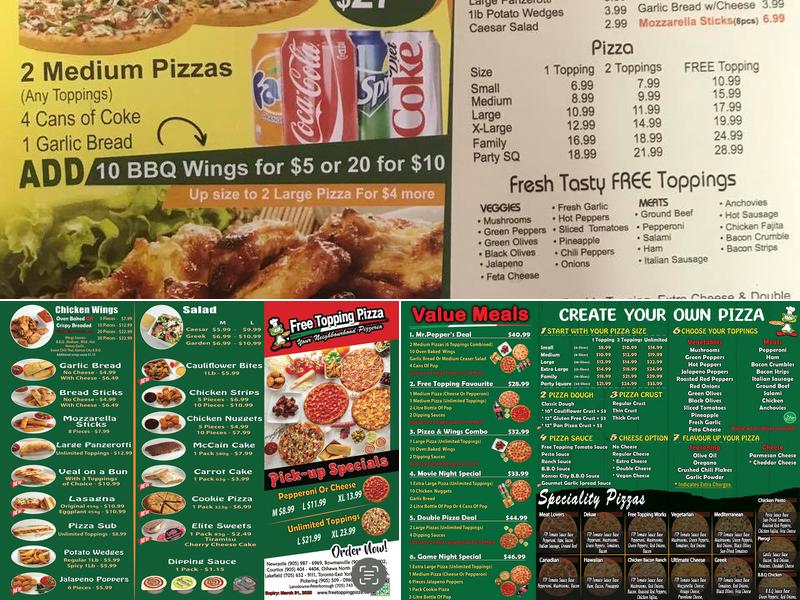 Free Topping Pizza Menu
