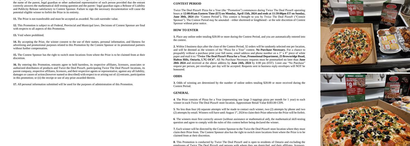 Twice The Deal Pizza Menu