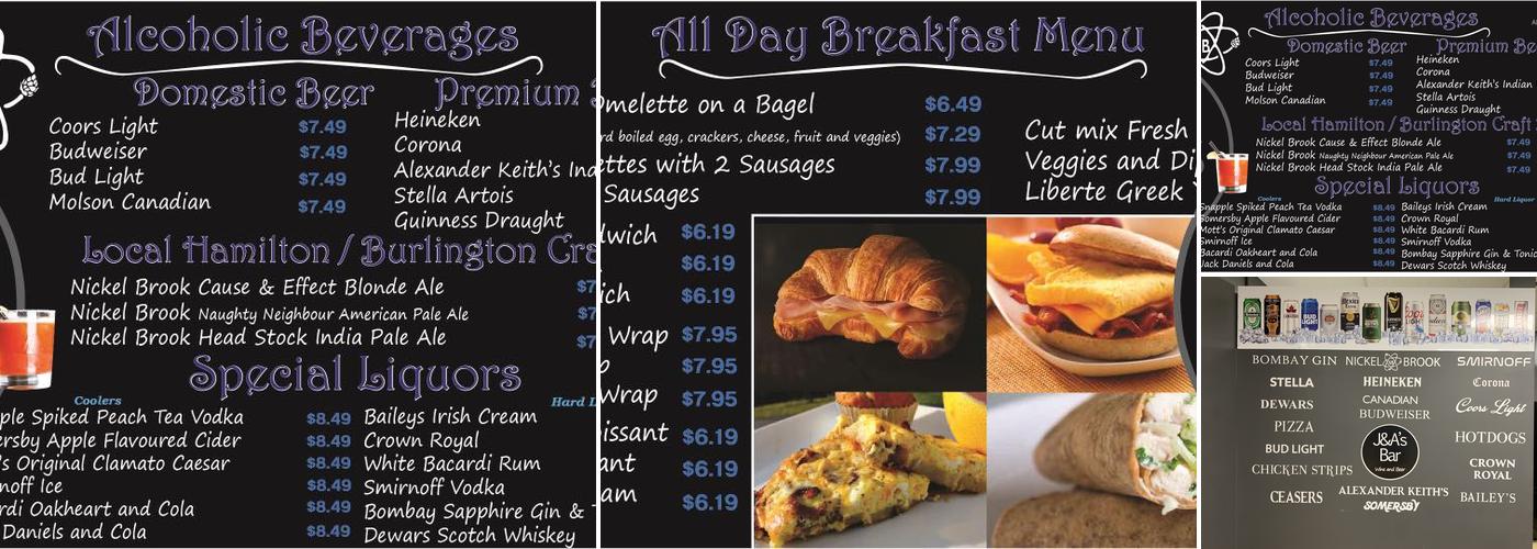 J&A's Bar Menu