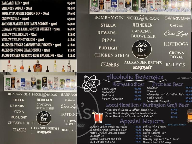 J&A's Bar Menu