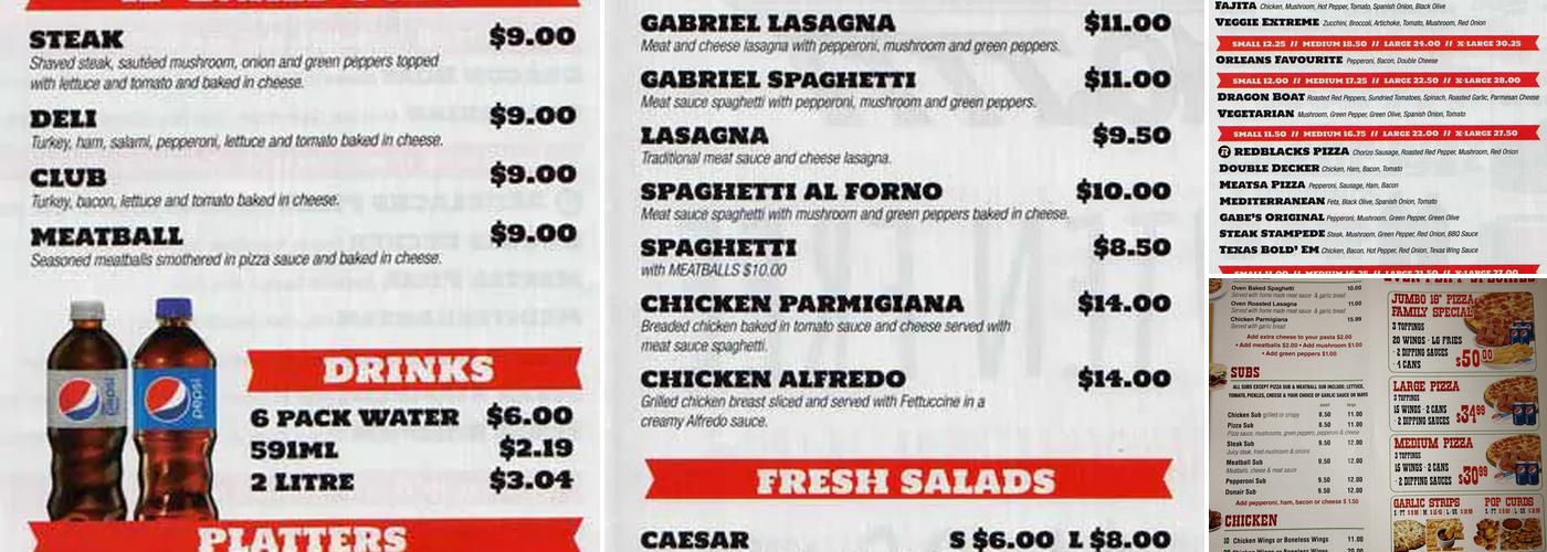 Gabriel Pizza Menu