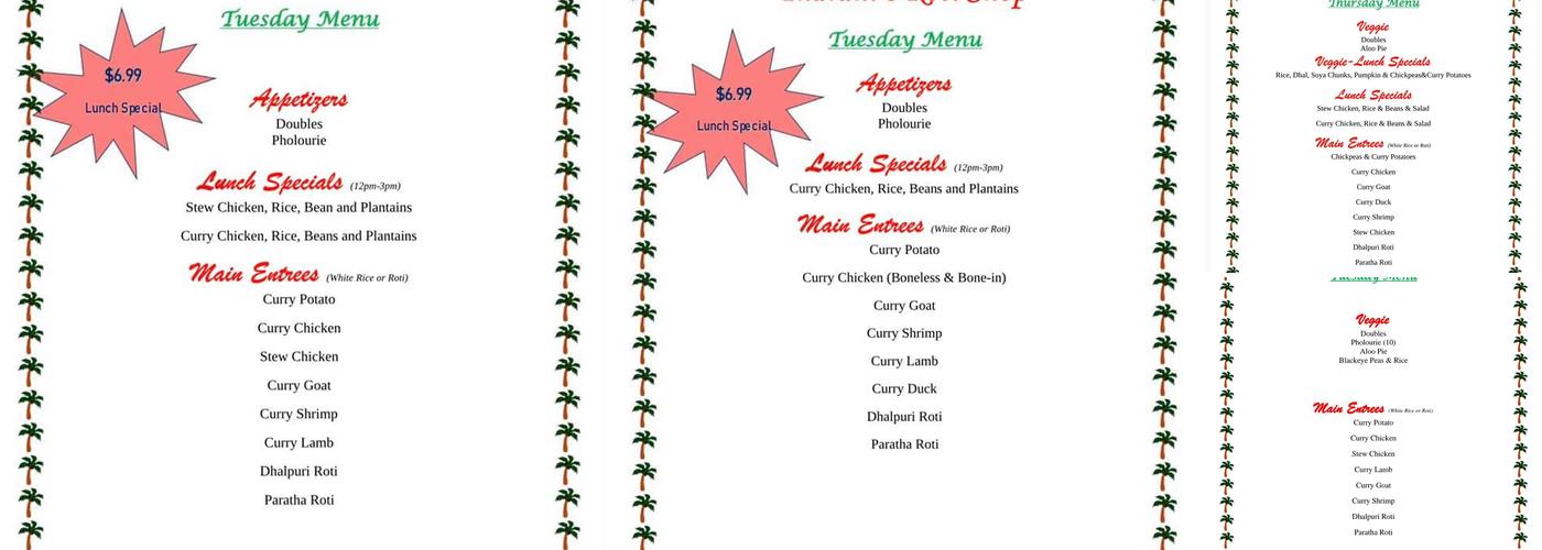 Indrani's Roti Shop Menu