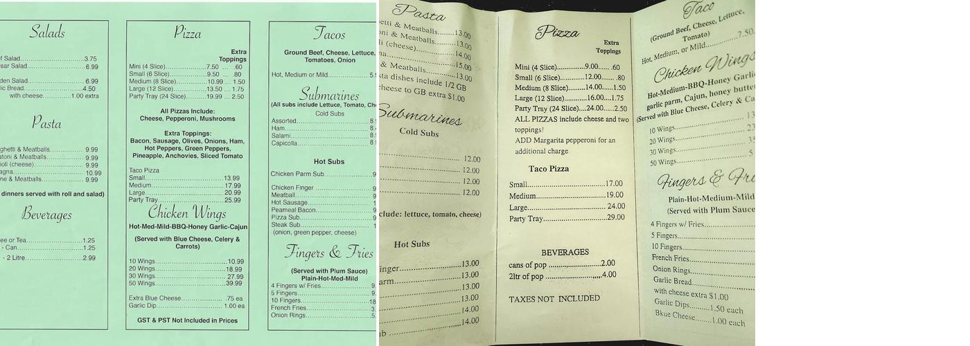 Central Pizza Menu
