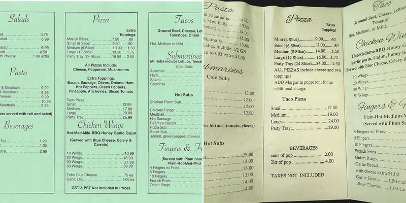 Central Pizza Menu