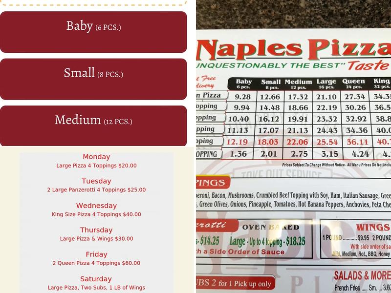 Naples Pizza - London Menu