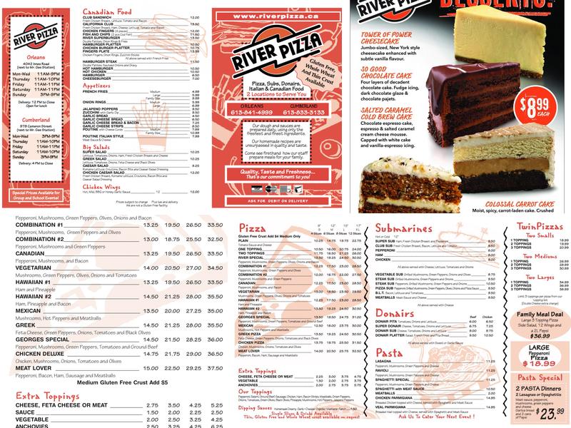 River Pizza Menu