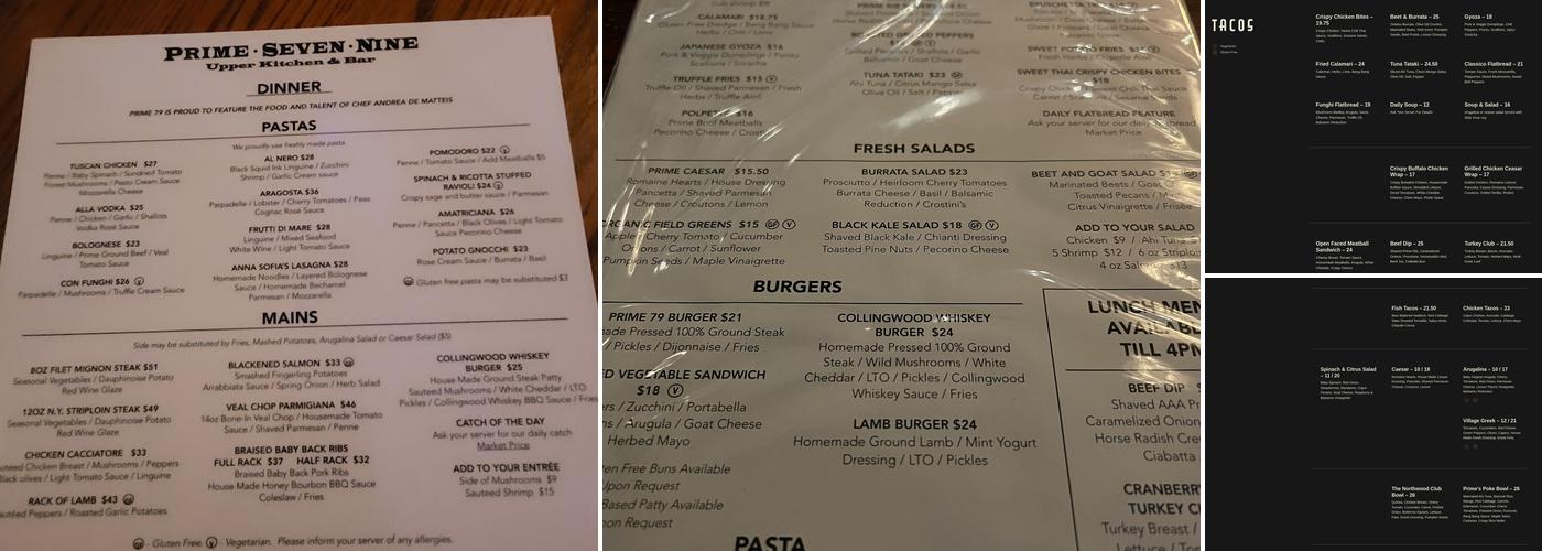 Prime Seven Nine Menu