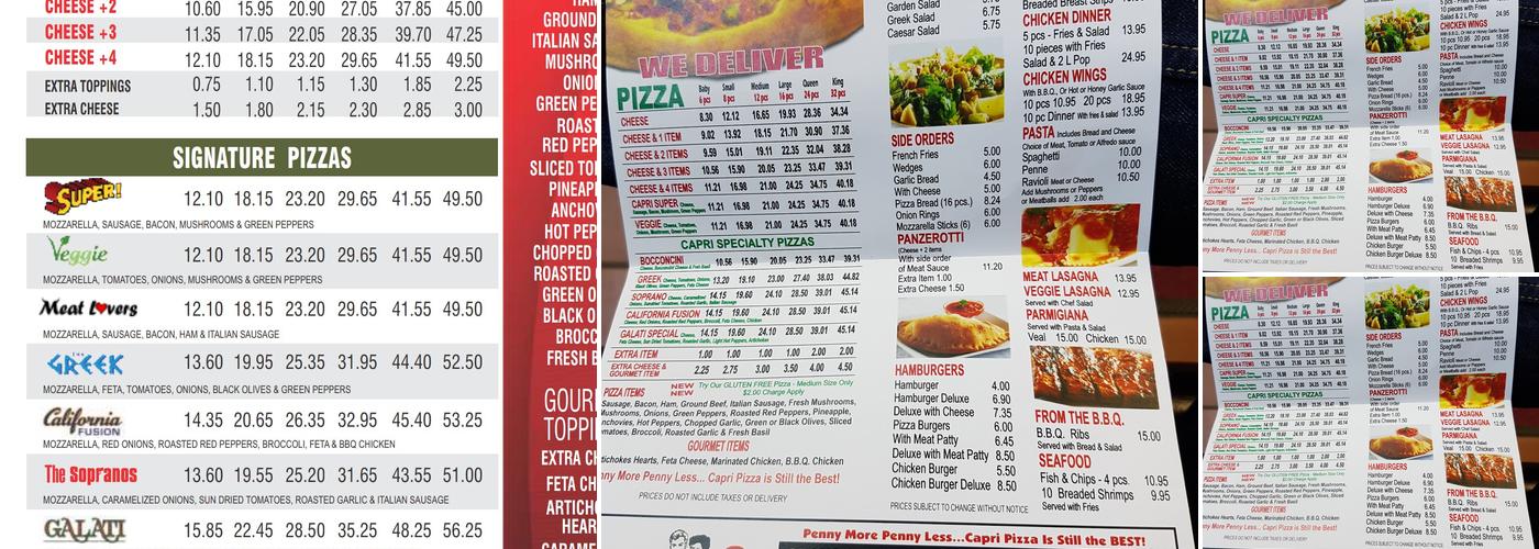 Capri Pizza Menu