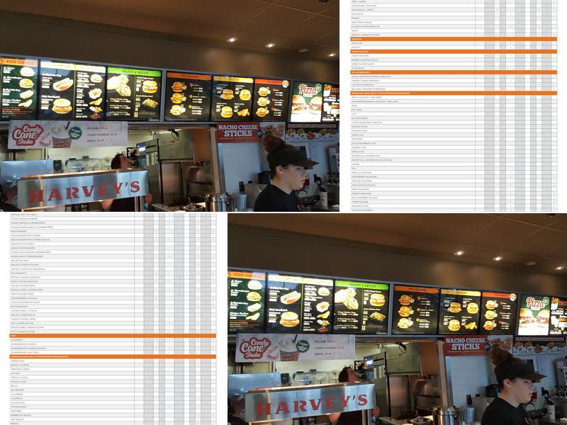 Harvey's Menu