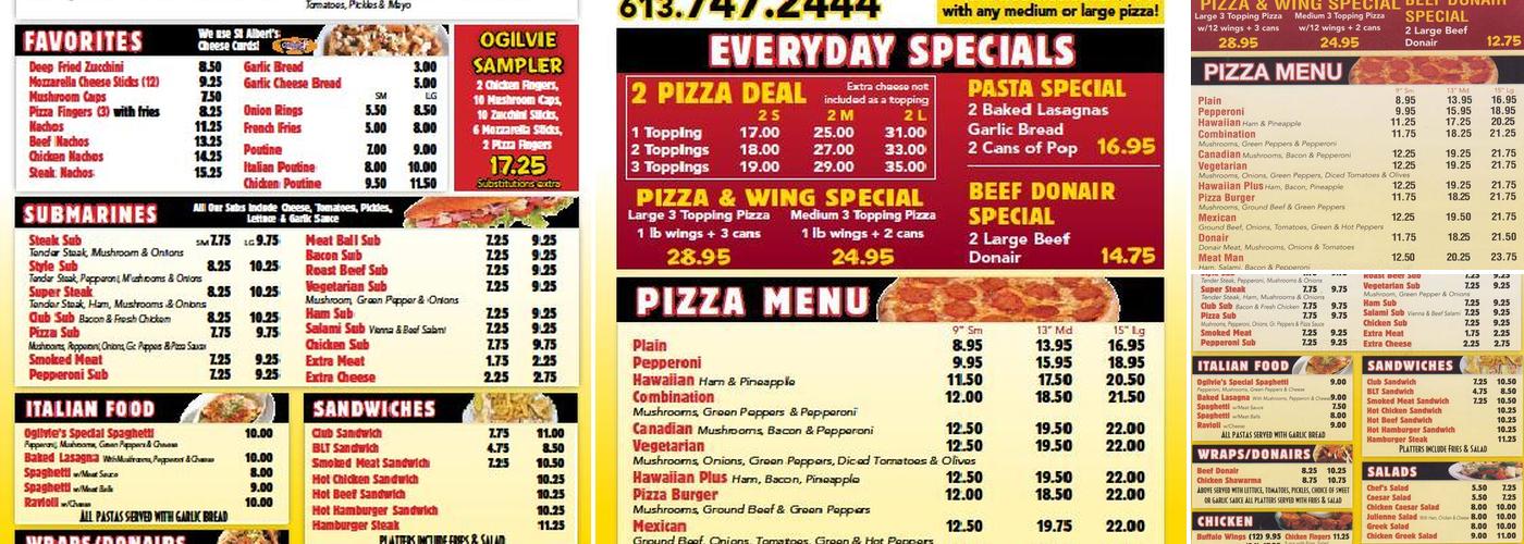 Ogilvie Pizza Menu