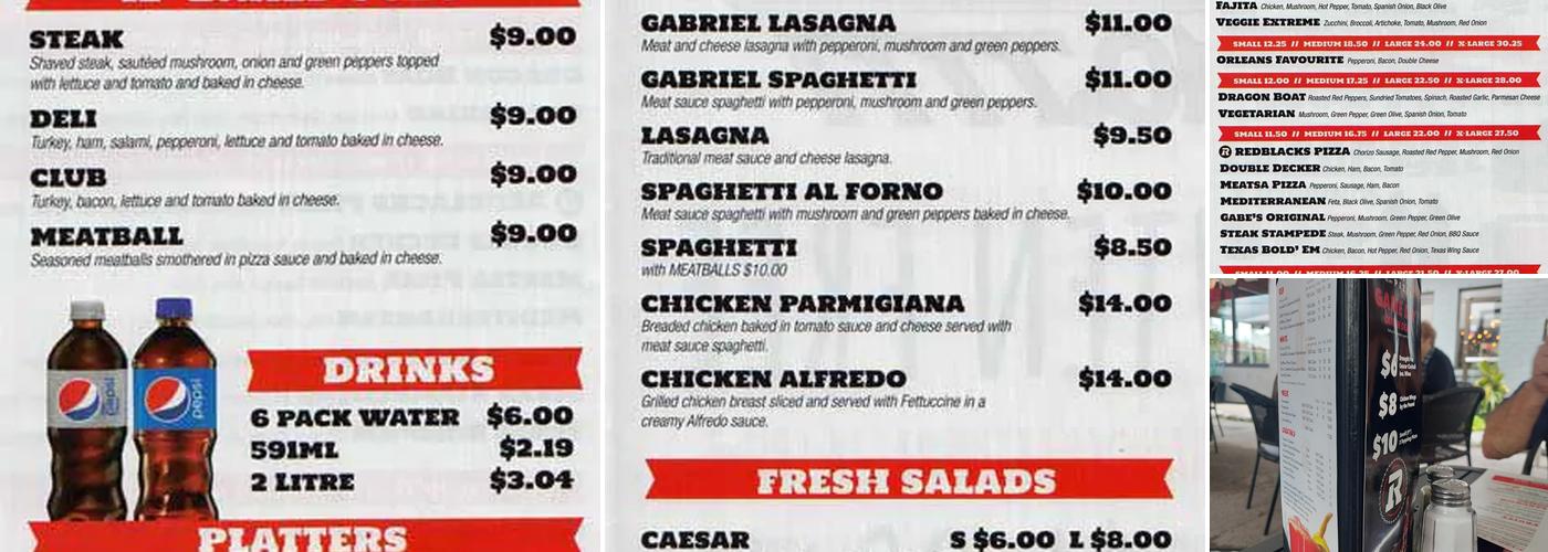 Gabriel Pizza Menu