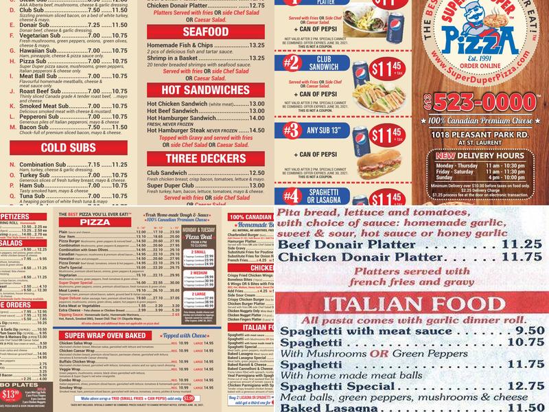 Super Duper Pizza Menu