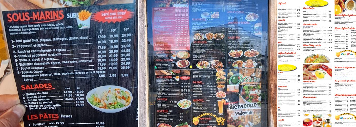 Restaurant Olive Menu