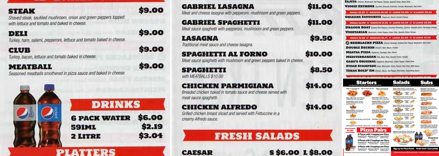 Gabriel Pizza Menu