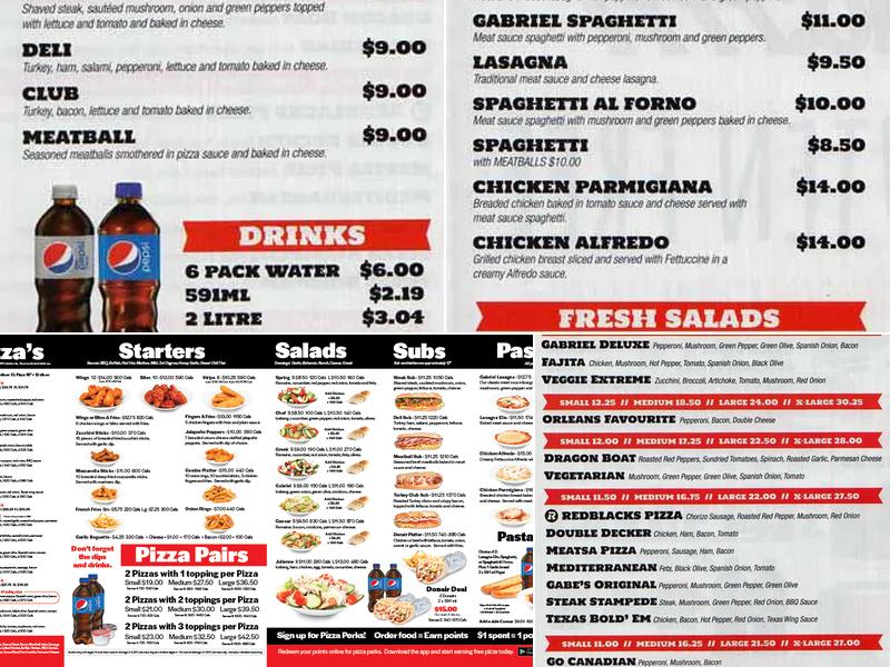 Gabriel Pizza Menu