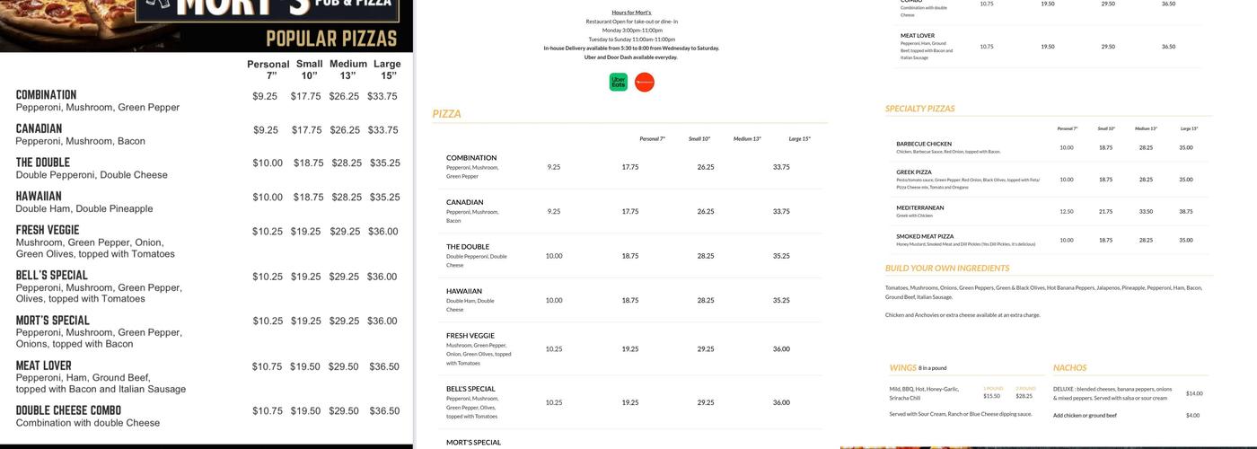 Mort's Pub & Pizza Menu