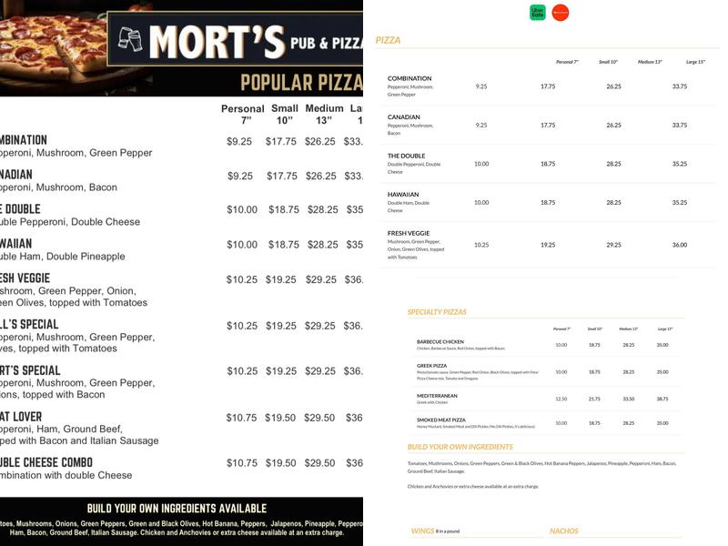 Mort's Pub & Pizza Menu