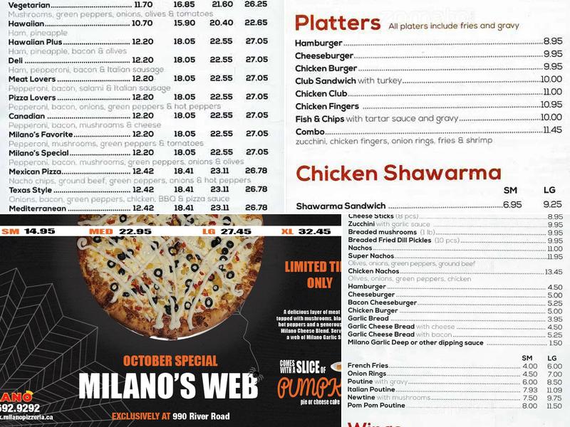 Milano Pizzeria Menu