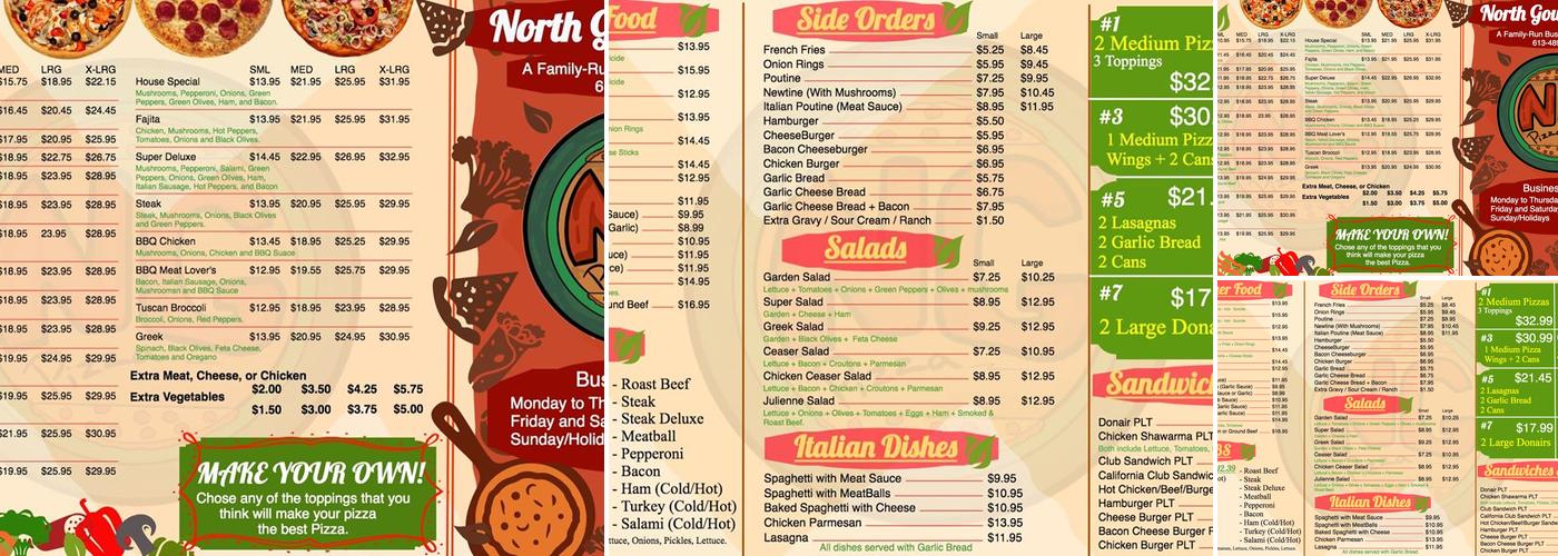 North Gower Pizza Menu