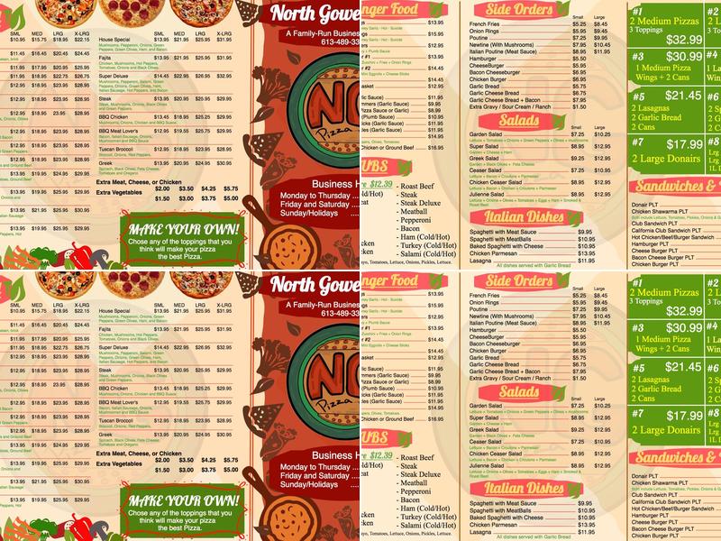 North Gower Pizza Menu