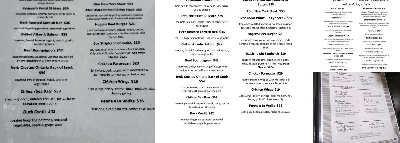 Hogan's Restaurant Menu