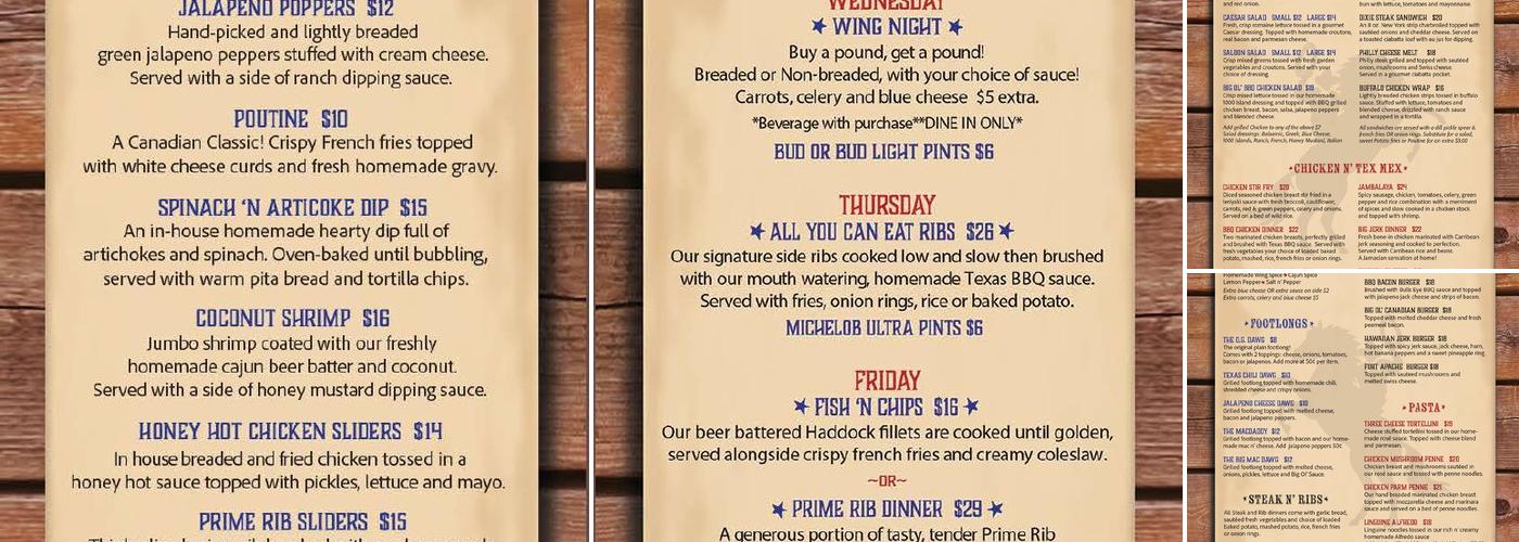 Mustang's Big Ol' Grill Menu