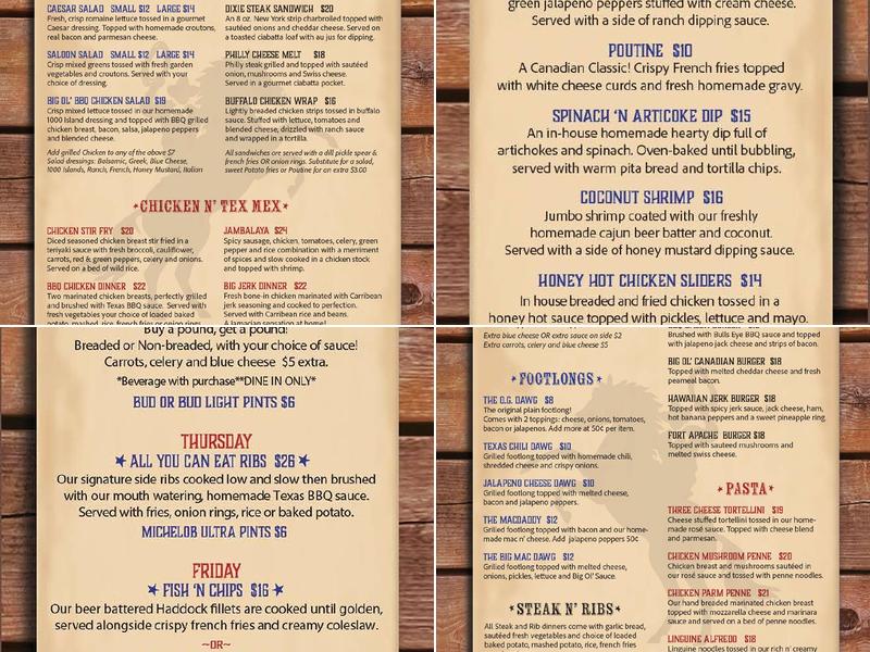 Mustang's Big Ol' Grill Menu