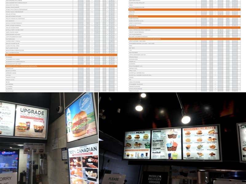 Harvey's Menu