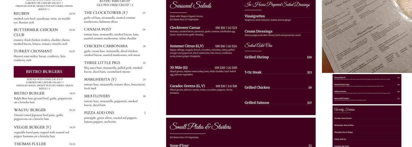 Clock Tower-Inn-Bistro-Pub and Catering Menu