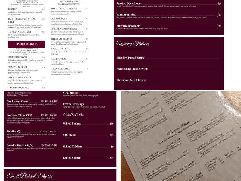 Clock Tower-Inn-Bistro-Pub and Catering Menu