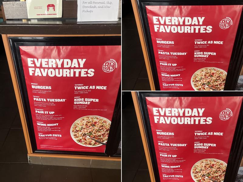 Boston Pizza Menu