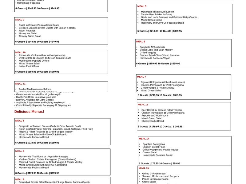 Sandra’s Italian Kitchen Menu