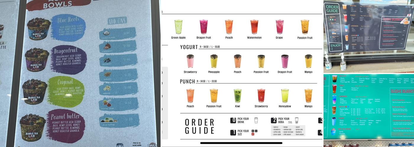 Bubble Tea Lab 🍇🍎🍋🍏🍑 Menu