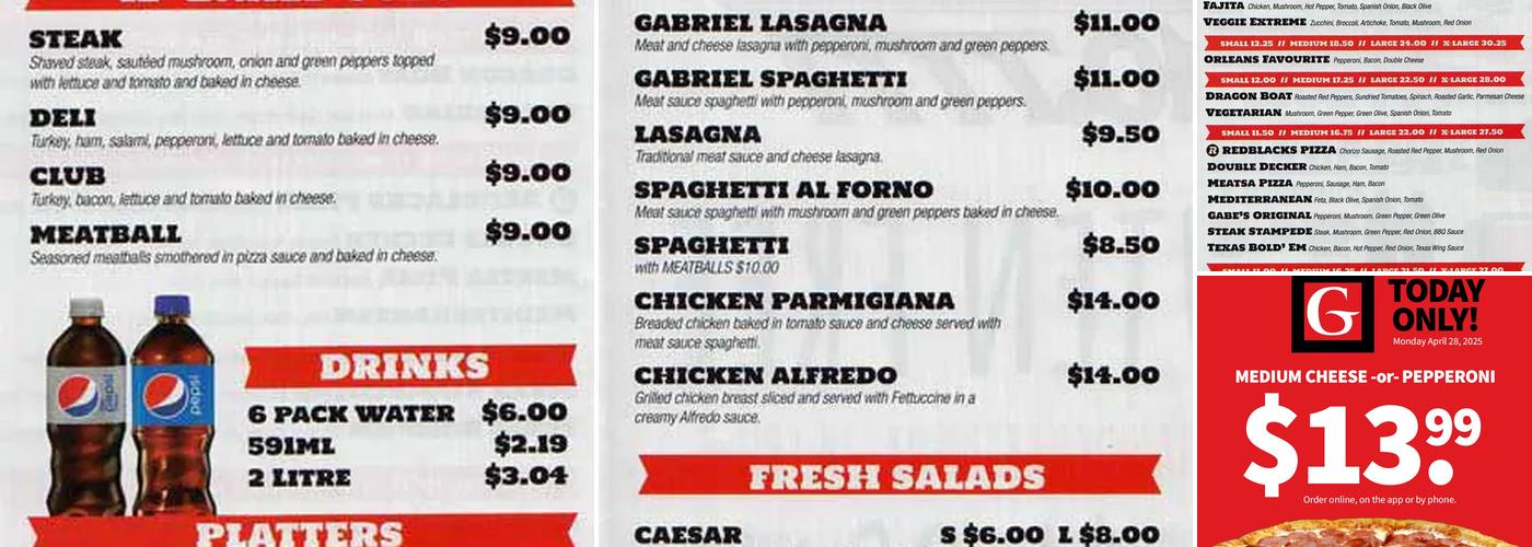 Gabriel Pizza Menu