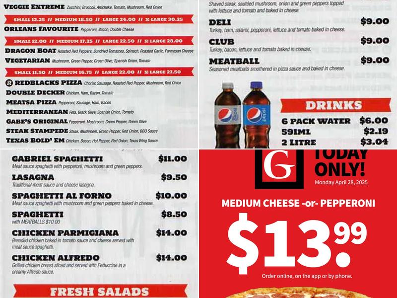 Gabriel Pizza Menu
