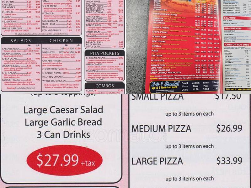 Marya Pizza Menu