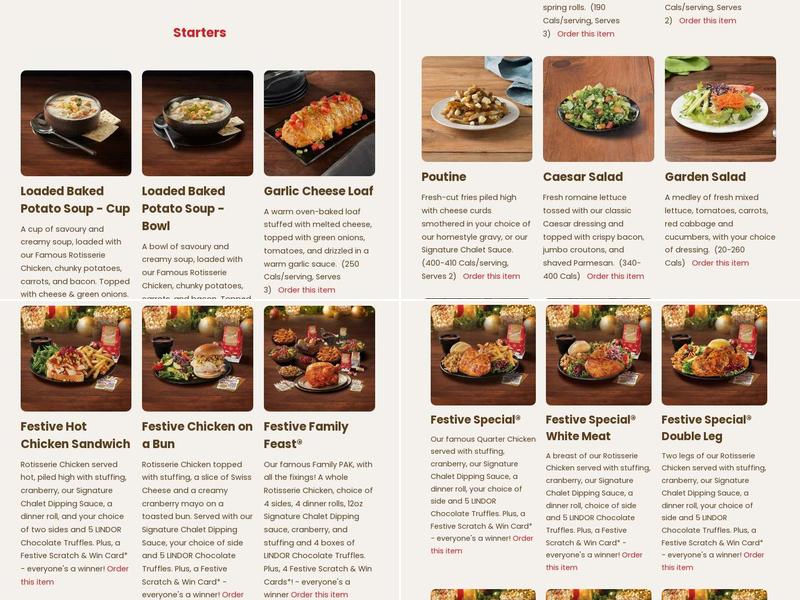 Swiss Chalet Menu