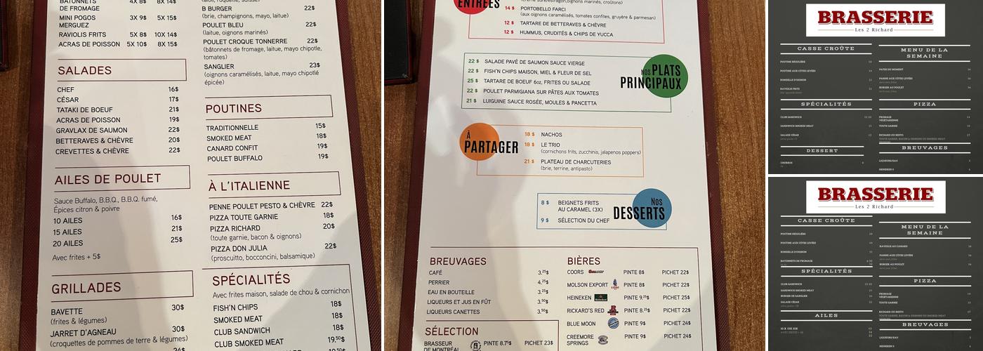 Brasserie Les 2 Richard Menu
