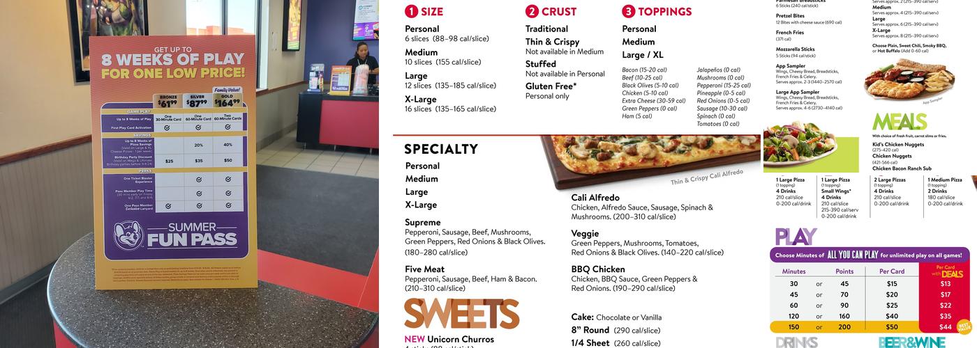Chuck E. Cheese Menu