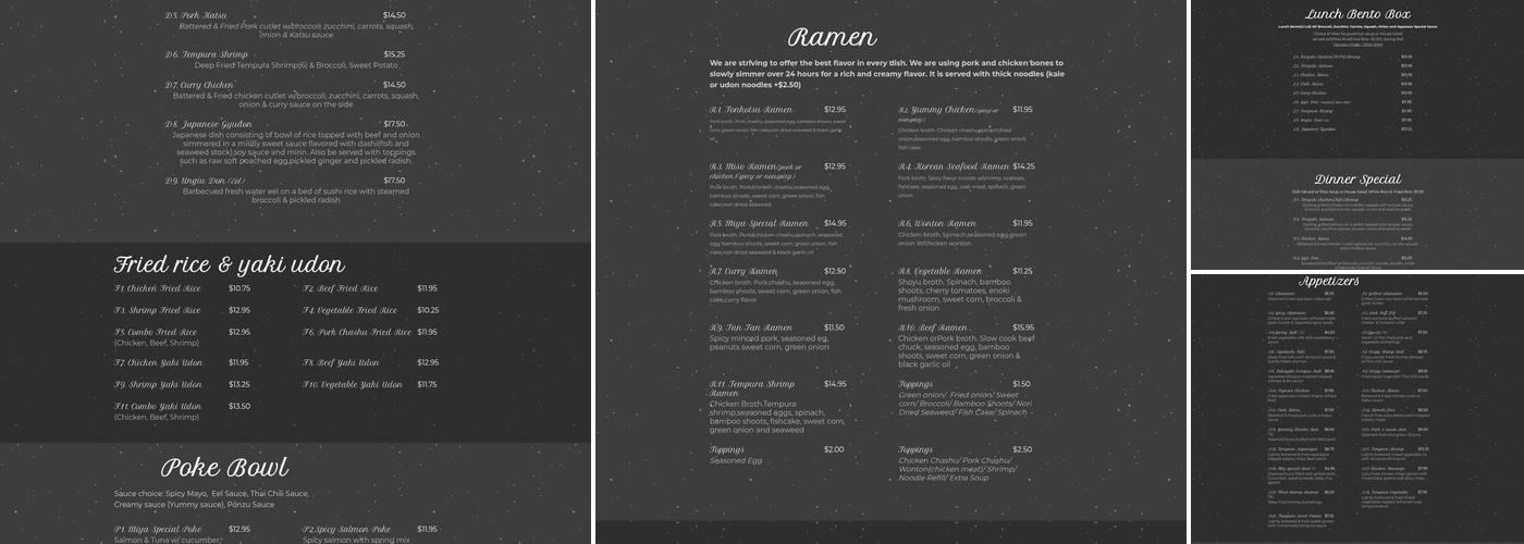 Miya Ramen Bistro Menu