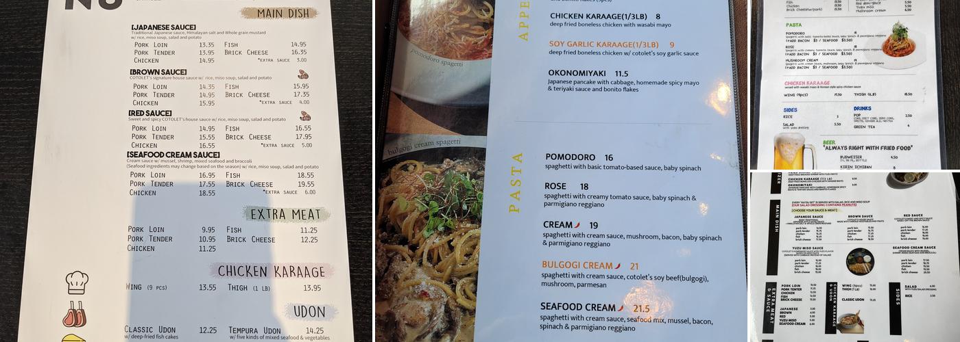 COTOLET Menu